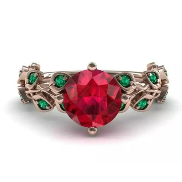 Round Cut Ruby Ring 925 SS Rose Gold Filled - Picture 3 of 5